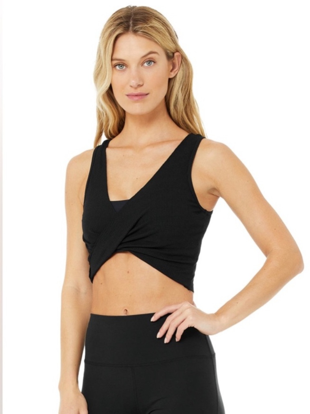 Alo Yoga Swirl Two Way Ribbed Crop Tank in Black Women’s Size S